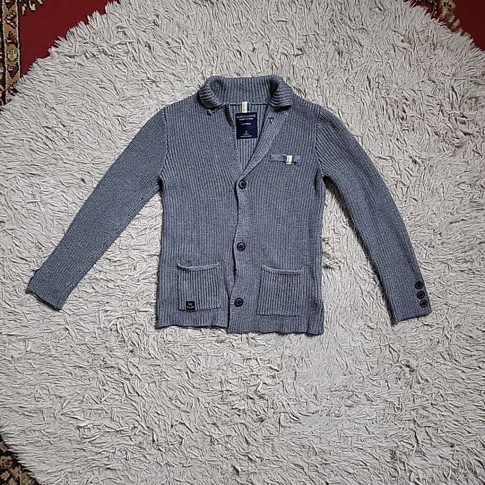 Nukutavake Cardigan Sweater Size 8 Gray Ribbed Knit Fall Winter School Classic ✨